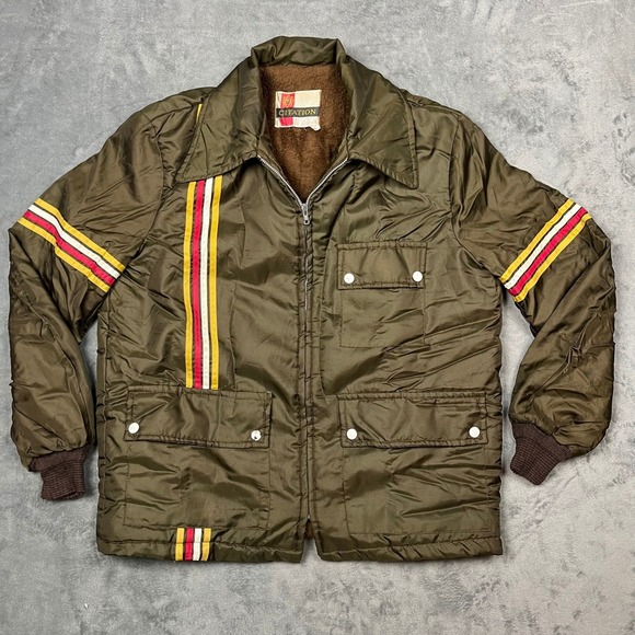 Citation Other - Vintage 70s 80s Olive Green Lined Bomber Jacket Hidden Hood Sportswear Men's Lrg